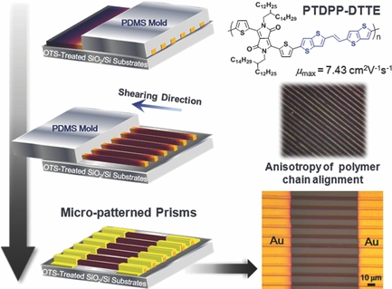Template-Guided Solution-Shearing Method for Enhanced Charge Carrier Mobility in Diketopyrrolopyrrole-Based Polymer Field-Effect Transistors 이미지