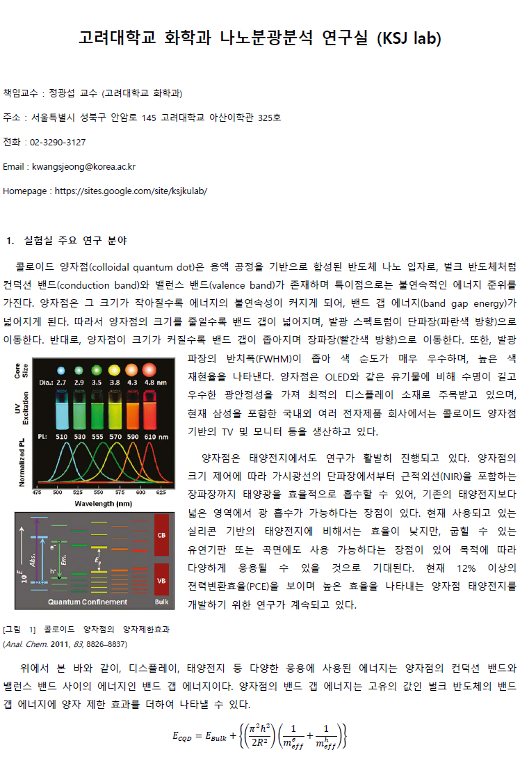 교수연구 한눈에 보기 정광섭교수 나노분광분석연구실 소개글 - 이미지1